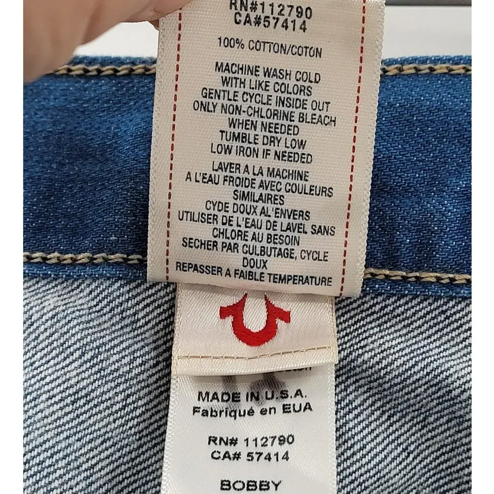 True Religion Light Blue‎ Denim Bobby Distressed Mens Straight Leg Jeans size 31